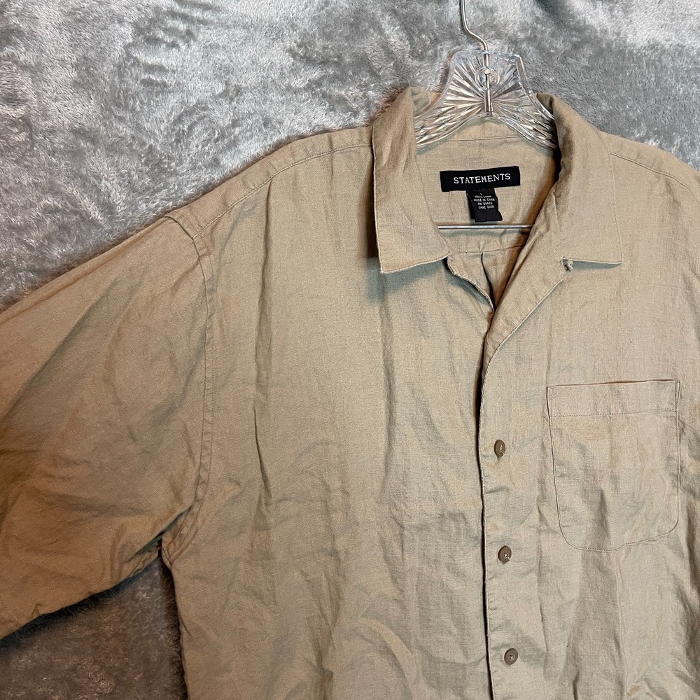 Statements Men Linen Button Shirt L Neutral Camp Outdoors Granola Minimalist